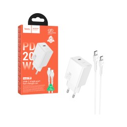 Adaptador Hoco N68 Nuevo de Porta Única PD20W com  Tipo-C para  Tipo-C de 1m Blanco
